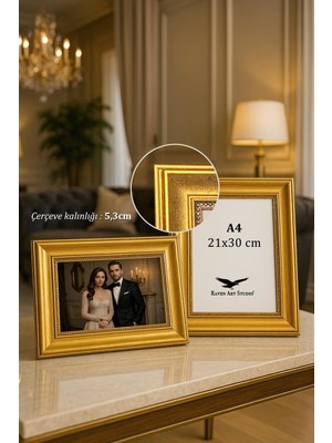 Raven Art Studio Madame A4-21X30CM Altın Resim Fotoğraf Belge Poster Evrak Çerçevesi Korumalı Kırılmaz Pleksi Cam