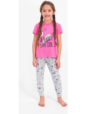 RolyPoly Roly Poly 2451 Kız Çocuk Be Happy Stay Cool Kısa Kol Pijama Takımı