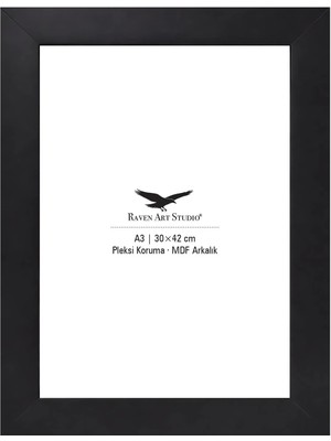 Raven Art Studio Modern A3-30X42CM Siyah Korumalı Kırılmaz Pleksi Cam Resim Fotoğraf Belge Poster Evrak Çerçevesi