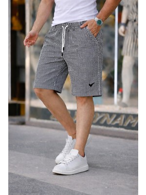 Comstar Erkek Trend Premium Nakışlı Çizgili Füme Şort