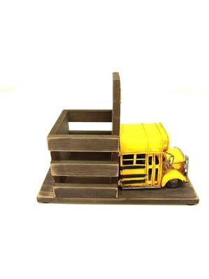 Tekinhediyelik Dekoratif Metal Araba Okul Otobüsü Kalemlik