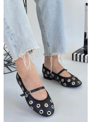 Ronanna Tinta Siyah Cilt Babet Ayakkabı