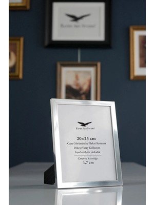 Raven Art Studio Ermitaj 20X25CM Inox Gümüş Resim Fotoğraf Belge Poster Evrak Çerçevesi Korumalı Kırılmaz Pleksi Cam