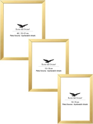 Raven Art Studio Ermitaj Altın 3'lü Set 10X15CM + 13X18CM + 15X21CM Korumalı Kırılmaz Pleksi Cam