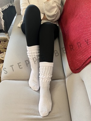 Steppe Berry Beyaz Kalın Slouchy Çorap