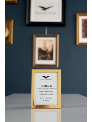 Raven Art Studio Ermitaj 13CM x 18CM Inox Altın Resim Fotoğraf Belge Poster Evrak Çerçevesi Korumalı Kırılmaz Pleksi Cam