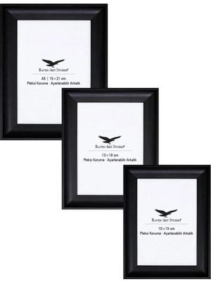 Raven Art Studio Pyramid Siyah 3'lü Set 10X15CM + 13X18CM + 15X21CM Korumalı Kırılmaz Pleksi Cam