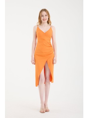 Modazeyosh Kadın Askılı Kruvaze Büzgü Detay Elbise