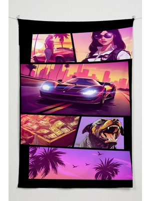 Charmbi Gamer Duvar Örtüsü -  Çok Renkli Anime Temalı Kumaş Oda Dekoru Tapestry