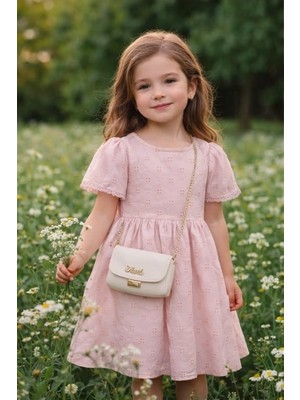 Tarz Çocuk Kız Çocuk Fisto Detaylı Çantalı Kısa Kollu Elbise