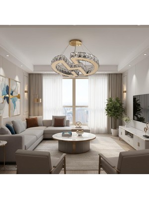 Elizim Home Lighting Nexus Kristal Taşlı Ledli Gold Avize