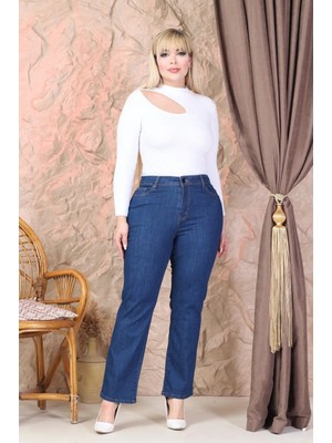 Era Lisa Boru Paça Rahat Kalıp Likralı Kadın Büyük Beden Kot Pantolon
