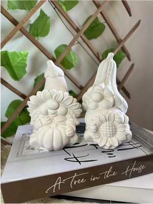 2’li Ham Beyaz Kabak/ayçiçek Gnome Biblo