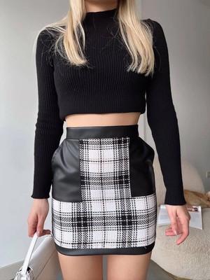 Ronanna Deri Cep Garnili Kaşe Etek Siyah H24604