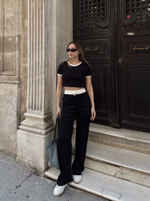 Ronanna Crop Pantolon Biyeli Takım Siyah