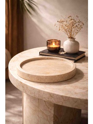 Marbello 25 cm Masif Traverten Mermer Tasarım Tepsi – 3 cm El Işçiliği