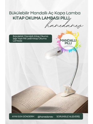 Hanedanev Bükülebilir Mandallı Kitap Okuma Işığı Yaylı Pilli Ledli Kitap Okuma Lambası