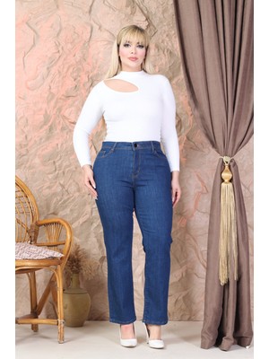 Era Lisa Boru Paça Rahat Kalıp Likralı Kadın Siyah Büyük Beden Kot Pantolon