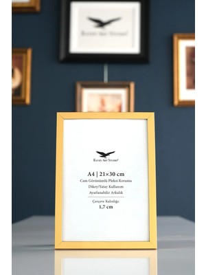 Raven Art Studio Ermitaj A4 Ebat 21CM x 30CM Inox Altın Resim Fotoğraf Belge Poster Evrak Çerçevesi Korumalı Kırılmaz Pleksi Cam