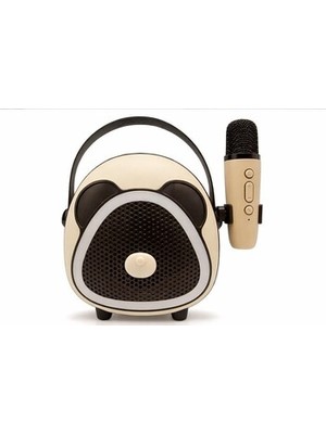 Tekinhediyelik Çocuklara Özel Retro Tasarımlı Bluetooth Karaoke Mikrofon ve Ahşap Tripodlu –koyu Kahverengi