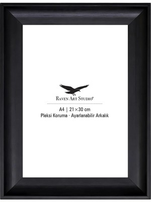 Raven Art Studio Pyramid A4-21X30CM Siyah Resim Fotoğraf Belge Poster Evrak Çerçevesi Korumalı Kırılmaz Pleksi Cam