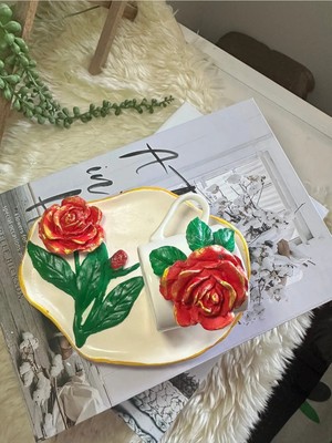 Gül Model Tek Kişilik Kahve Fincanı Kombin