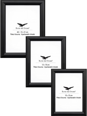 Raven Art Studio Pergamon Siyah 3'lü Set 10X15CM + 13X18CM + 15X21CM Korumalı Kırılmaz Pleksi Cam