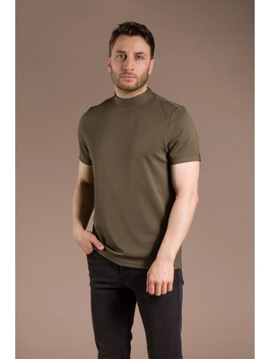 Zeki Özer Erkek Haki Yarım Boğazlı Soft T-Shirt