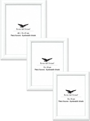Raven Art Studio Pergamon Beyaz 3'lü Set 10X15CM + 13X18CM + 15X21CM Korumalı Kırılmaz Pleksi Cam