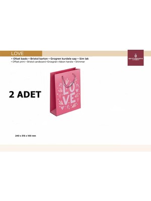 Hediyelik Karton Çanta 2 Adet Love Yazılı 24X31X10 cm