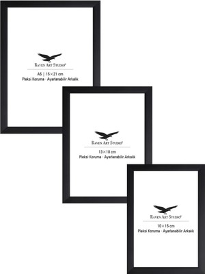 Raven Art Studio Ermitaj Siyah 3'lü Set 10X15CM + 13X18CM + 15X21CM Korumalı Kırılmaz Pleksi Cam