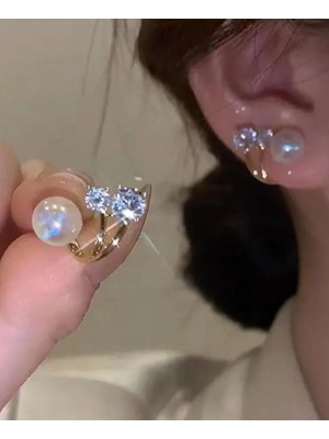 Tuğba Takıcılık Inci Detay Çift Taşlı Zirkon Küpe | Günlük, Spor ve Özel Günler Için