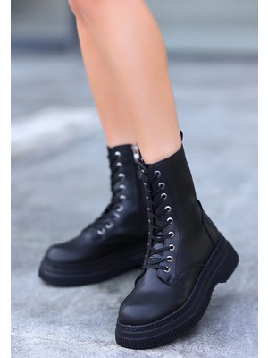 Ronanna Roxan Siyah Cilt Bağcıklı Bot