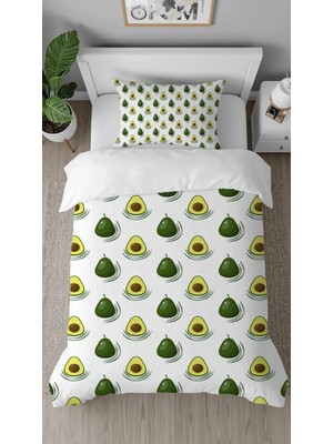 Greendecor Avokado Meyve Şirin Desenli Dijital Baskılı Özel Tasarımlı Çarşafsız Tek Kişilik Şık Nevresim Takımı