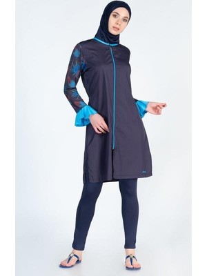 Yeni Alfasa 270 Uzun Kol Taytlı Kol Ucu Detaylı Tam Kapalı Tesettür Mayo