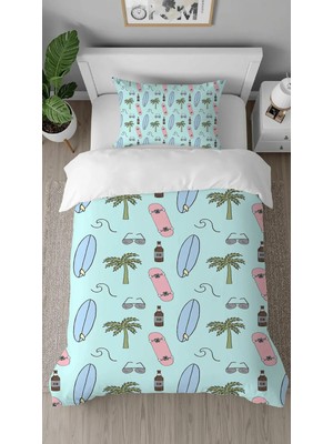 Greendecor Palmiye Renkli Desenli Dijital Baskılı Tasarımlı Çarşafsız Tek Kişilik Şık Nevresim Takımı