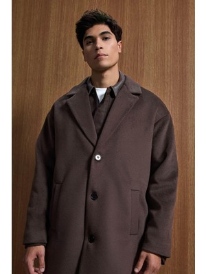 Abluka Online Erkek Oversize Uzun Italyan Kaşe Kaban Koyu Kahve