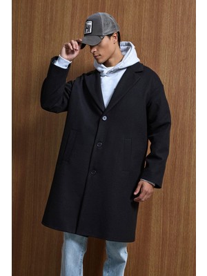 Abluka Online Erkek Oversize Uzun İtalyan Kaşe Kaban Siyah