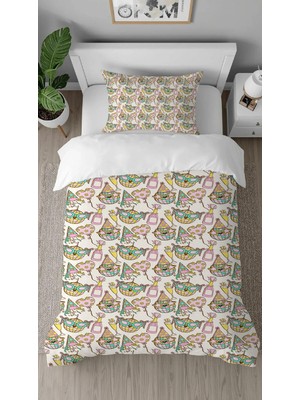 Greendecor Dondurma Tatlı Şeker Desenli Dijital Baskılı Özel Tasarımlı Çarşafsız Tek Kişilik Nevresim Takımı