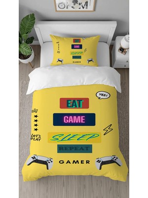 Greendecor Xo Oyuncu Gamer Ps Desenli Dijital Baskılı Özel Tasarımlı Çarşafsız Tek Kişilik Şık Nevresim Takımı