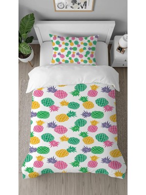 Greendecor Ananas Tatlı Meyve Desenli Dijital Baskılı Özel Tasarımlı Çarşafsız Tek Kişilik Şık Nevresim Takımı