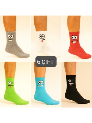 Özpek Giyim Renkli Unısex Emoji Desenli Çorap Seti- 6'lı-12'li