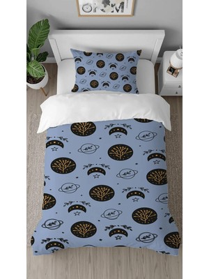 Greendecor Yıldız Ay Gezegen Uzay Desenli Dijital Baskılı Özel Tasarımlı Çarşafsız Tek Kişilik Nevresim Takımı