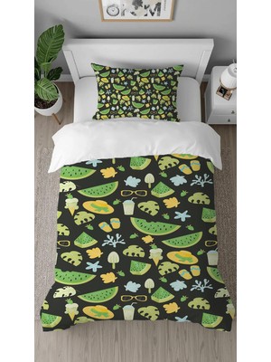 Greendecor Dondurma Tatlı Şeker Desenli Dijital Baskılı Özel Tasarımlı Çarşafsız Tek Kişilik Nevresim Takımı