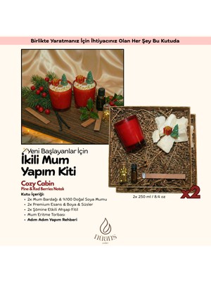 "cozy Cabin" Duo: Şömine Etkili Ikili Kendin Yap (Dıy) Soya Mum Kiti | Pine & Red Berries Notalı