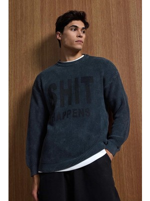 Abluka Online Erkek Relaxed Fit Yıkamalı Örme Kazak %100 Pamuk Siyah