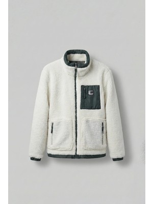 Erkek Oversize Peluş Mont Sweatshirt Ceket Beyaz