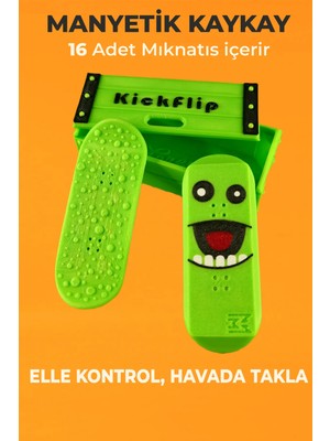 Mıknatıslı Stres Oyuncağı 16 Mıknatıslı Creva Kickflip Kaykay – Turşu Manyetik El Oyuncağı Odak Artırıcı Premium Model