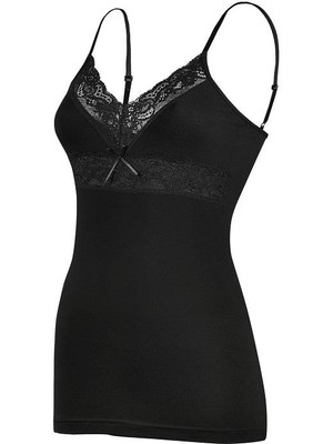 Yeni Yıldız 2291 Siyah Ayarlı V Yaka Dantelli Atlet