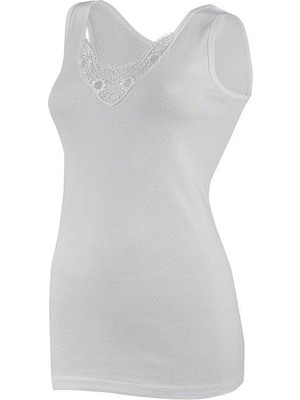 Yıldız 2027 Beyaz Kalın Askılı Ribana Güpürlü Kadın Atlet